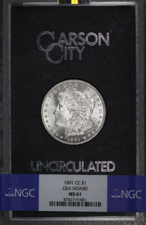 Obverse of this 1891-CC Morgan Dollar NGC MS-61 GSA Hard Pack With Box