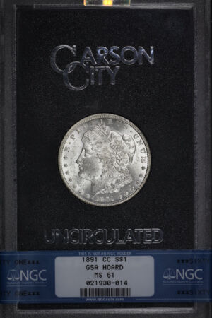 Obverse of this 1891-CC Morgan Dollar NGC MS-61 GSA Hard Pack With Box