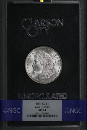 Obverse of this 1891-CC Morgan Dollar NGC MS-64 GSA Hard Pack With Box