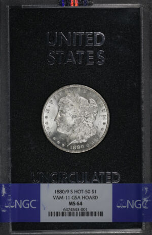 Obverse of this 1880/9-S Hot-50 Morgan Dollar VAM-11 NGC MS-64 GSA Hard Pack With Box
