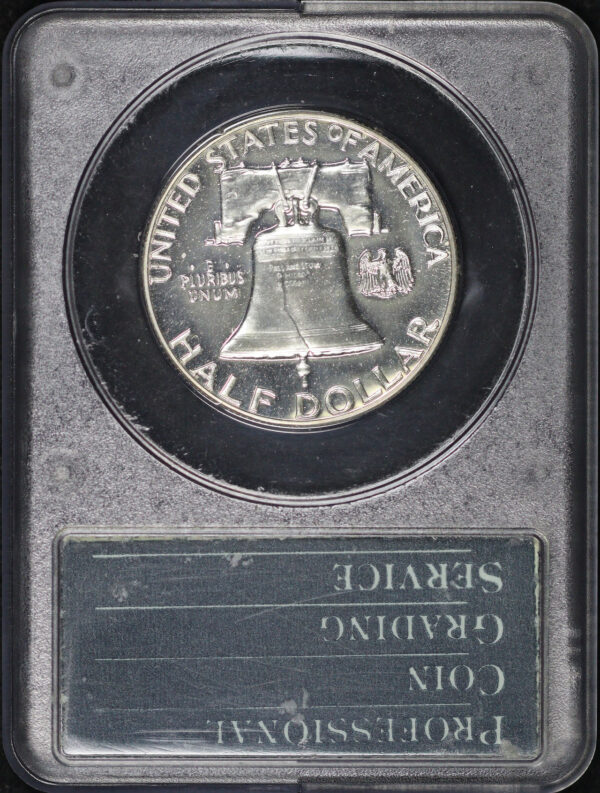 Reverse of this 1958 Franklin Half Dollar PCGS PR-65 Old Green Rattle Holder