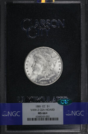 Obverse of this 1881-CC Morgan Dollar NGC MS-66+ CAC GSA Hard Pack With Box
