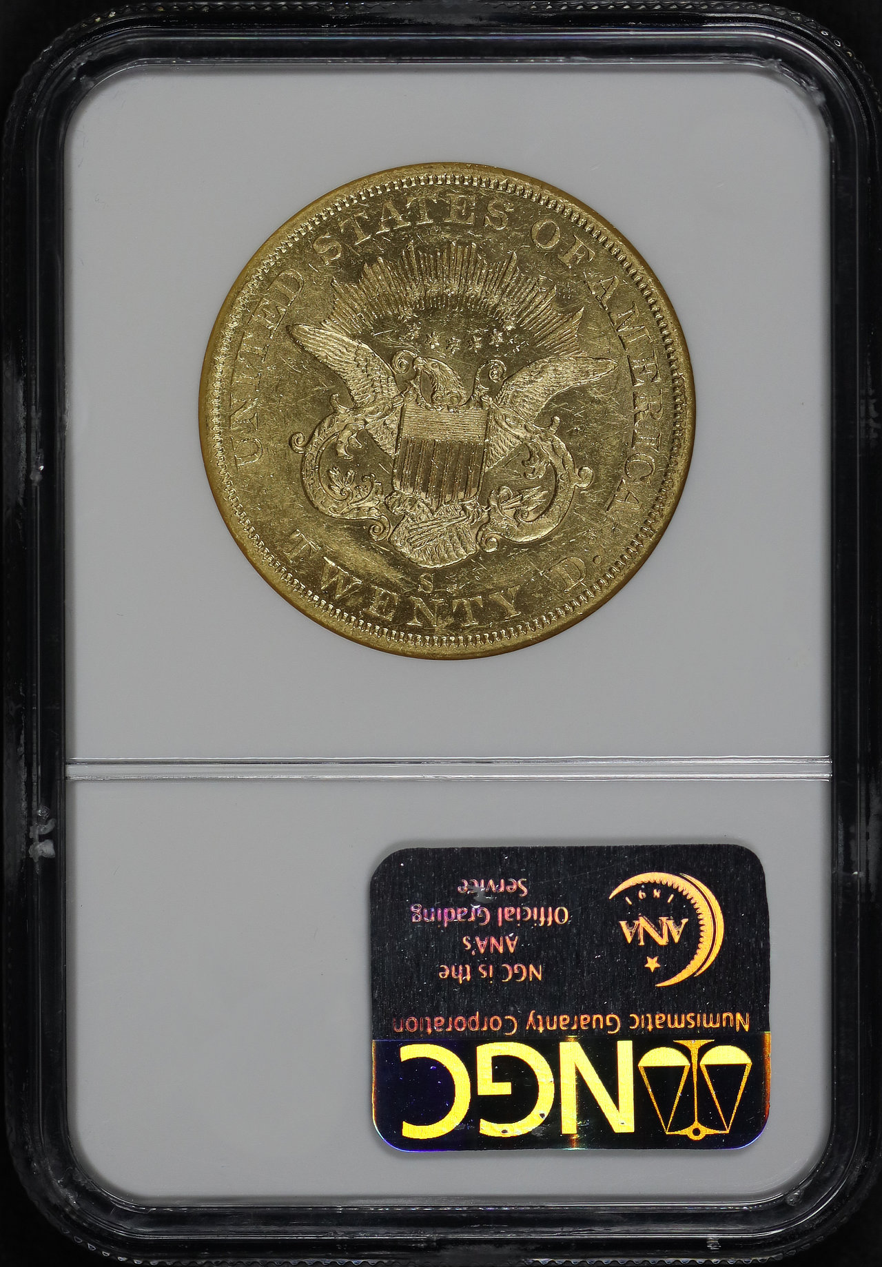 Gallery image of this 1857-S Liberty Head $20 NGC AU-58