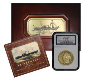 Obverse of this 1857-S Liberty Head $20 NGC AU-58 SS Republic Shipwreck