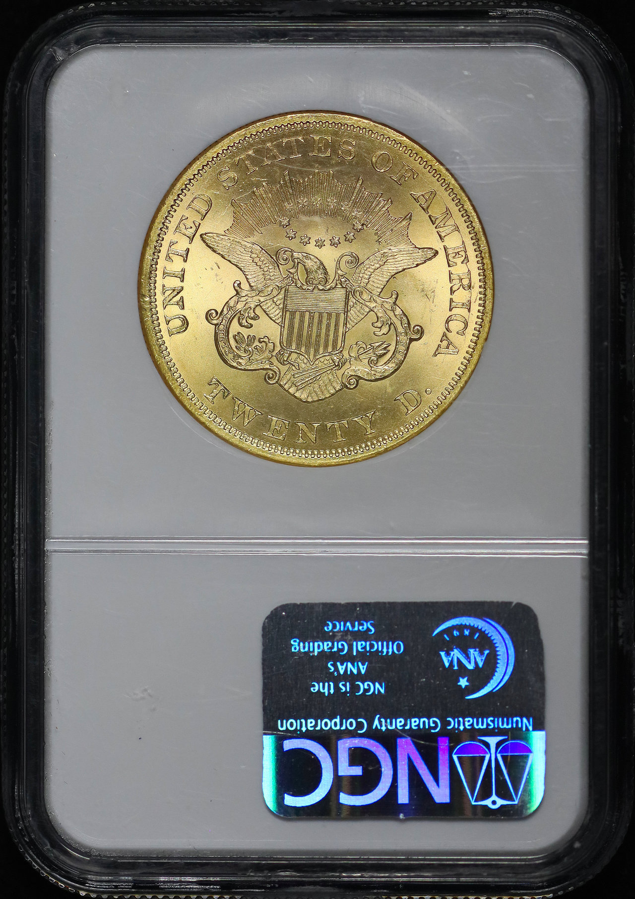 Reverse of this 1865 Liberty Head $20 Type 1 SS Republic NGC MS-63