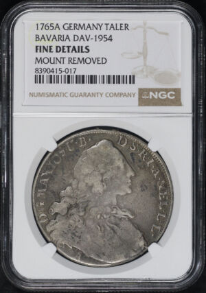 Obverse of this 1765A German States Bavaria Silver Thaler Dav-1954 KM#519 NGC F Details Mount Removed