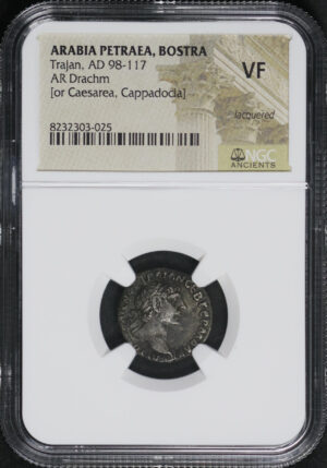 Obverse of this Arabia Petraea, Bostra Trajan, AD 98-117 AR Drachm [Or Caesarea, Cappadocia] NGC VF