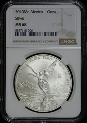 Obverse of this 2010-Mo Mexico Silver Libertad Onza NGC MS-68