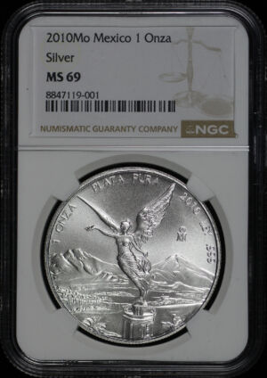 Obverse of this 2010-Mo Mexico Silver Libertad Onza NGC MS-69
