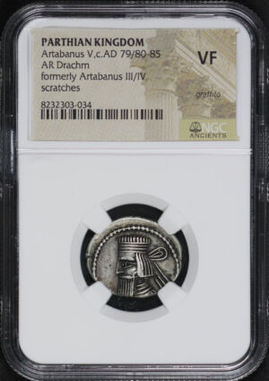 Obverse of this Parthian Kingdom Artabanus V, c.AD 79/80-85 AR Drachm Formerly Artabanus III/IV Scratches NGC VF Graffito