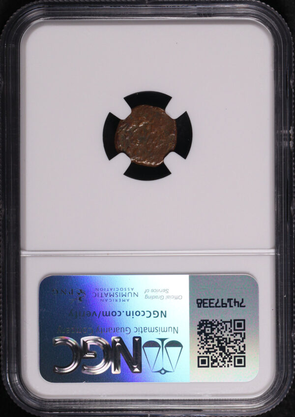 Reverse of this Hasm Onean Kings 135-37 Bc Judaea  AEPrutah NGC -00 Biblical “Widow’s Mite”
