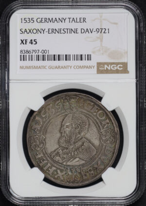 Obverse of this 1535 Germany Taler Saxony-Ernestine Dav-9721 NGC XF-45