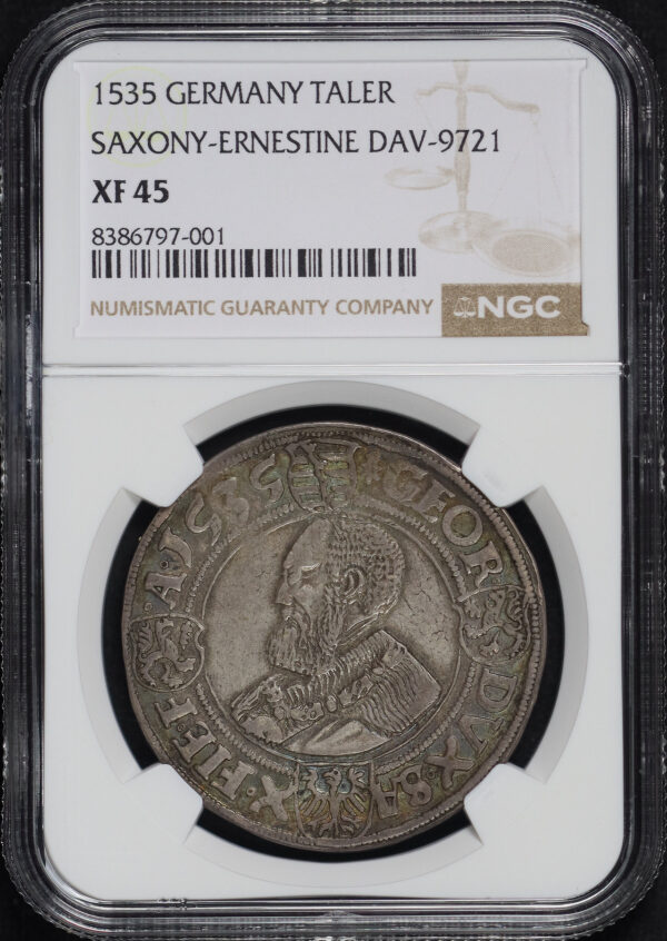 Obverse of this 1535 Germany Taler Saxony-Ernestine Dav-9721 NGC XF-45