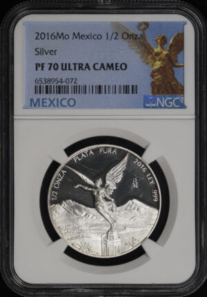 Obverse of this 2016 Mo Mexico  1/2 Silver NGC PF-70 UC