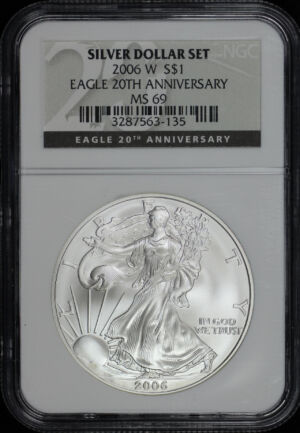 Obverse of this 2006 W Silver Eagle NGC MS-69 20th Anniversary