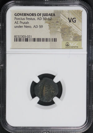 Obverse of this Governors Of Judaea Porcius Festus, AD 59-62 AE Prutah Under Nero, AD 59 NGC VG