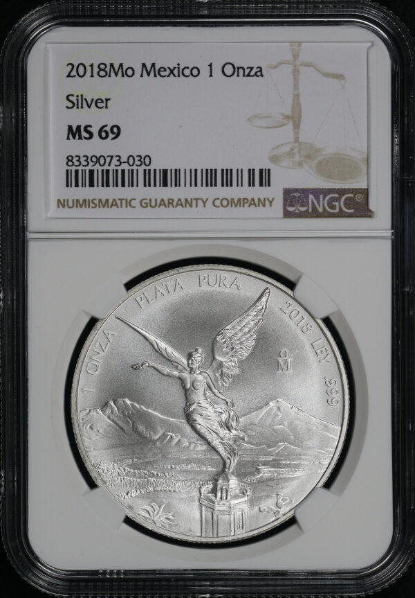 Obverse of this 2018 Mo-Mexico Silver Libertad Onza NGC MS-69