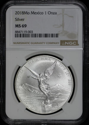 Obverse of this 2018-Mo Mexico Silver Libertad Onza NGC MS-69