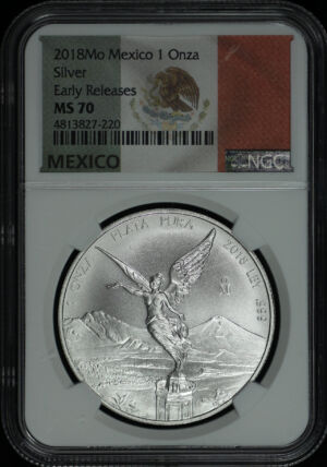 Obverse of this 2018-Mo Mexico Silver Libertad Onza NGC MS-70 Early Release NGC MS-70