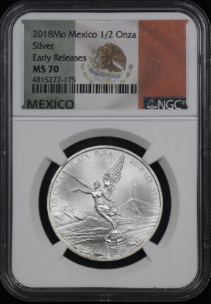 Obverse of this 2018 Mo Mexico 1/2 Silver Early Releases NGC MS-70