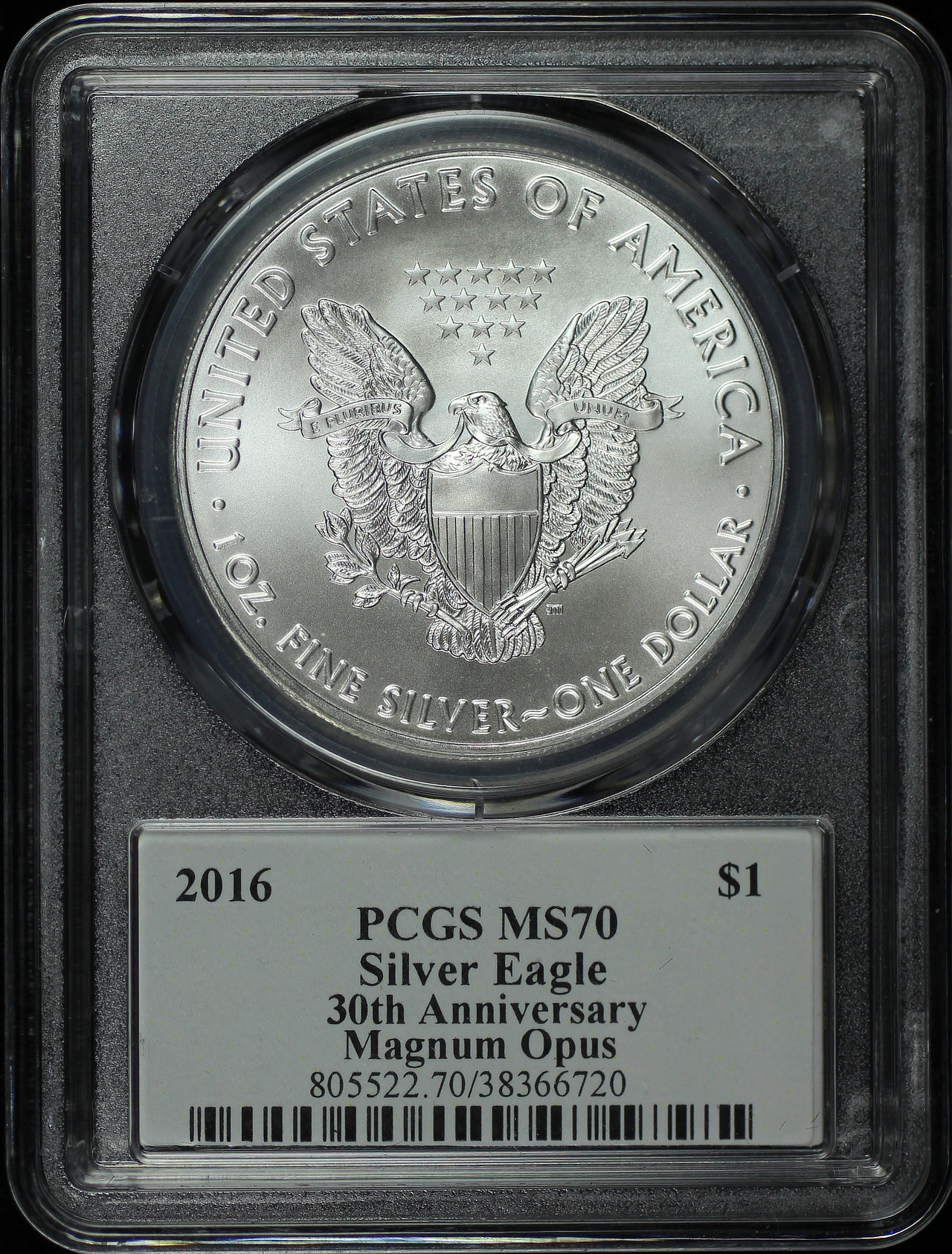 Reverse of this 2016 Silver Eagle 30th Anniversary Magnum Opus PCGS MS-70
