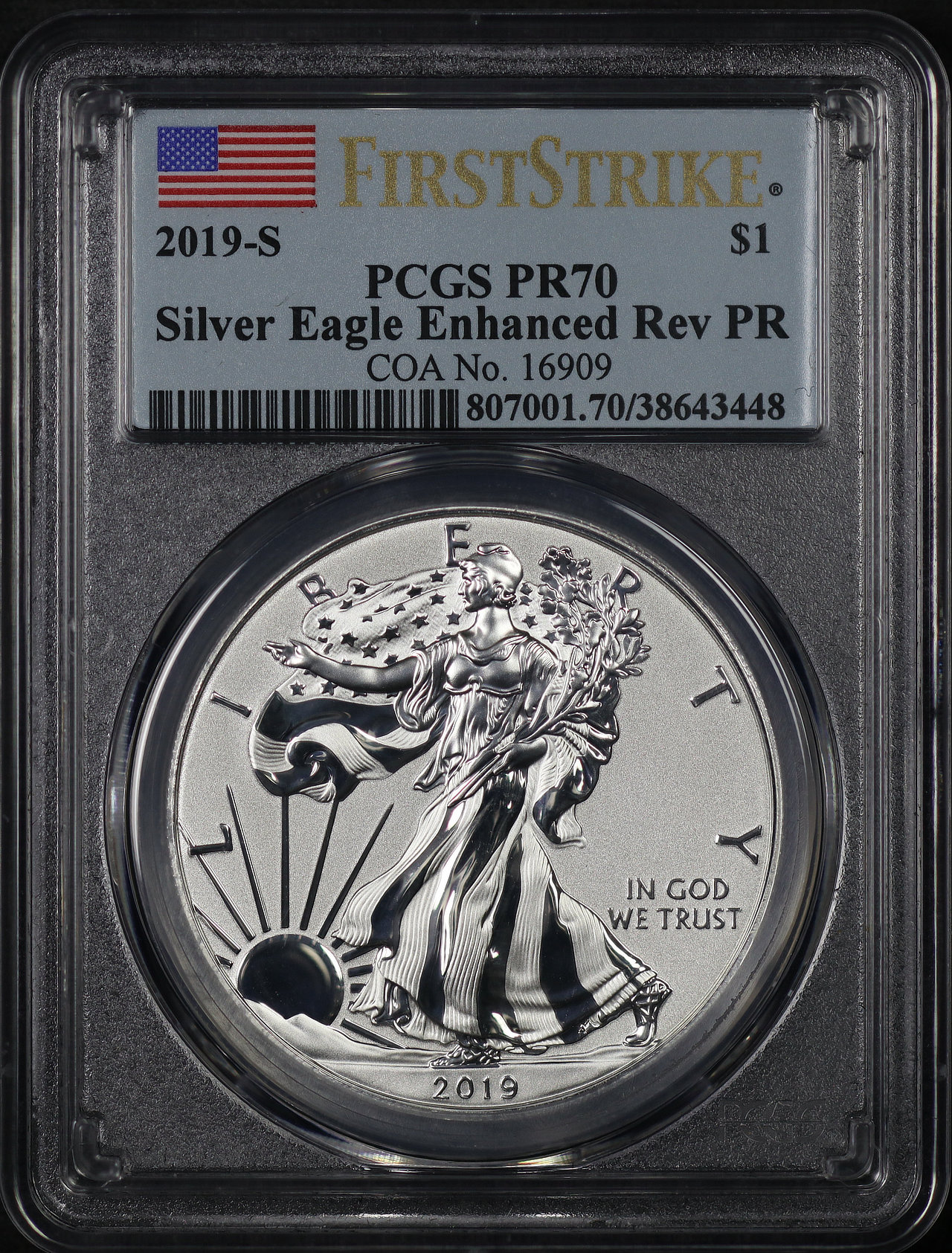 Obverse of this 2019-S Silver Eagle Silver Eagle Enhanced Reverse Proof PCGS PR-70 First Strike