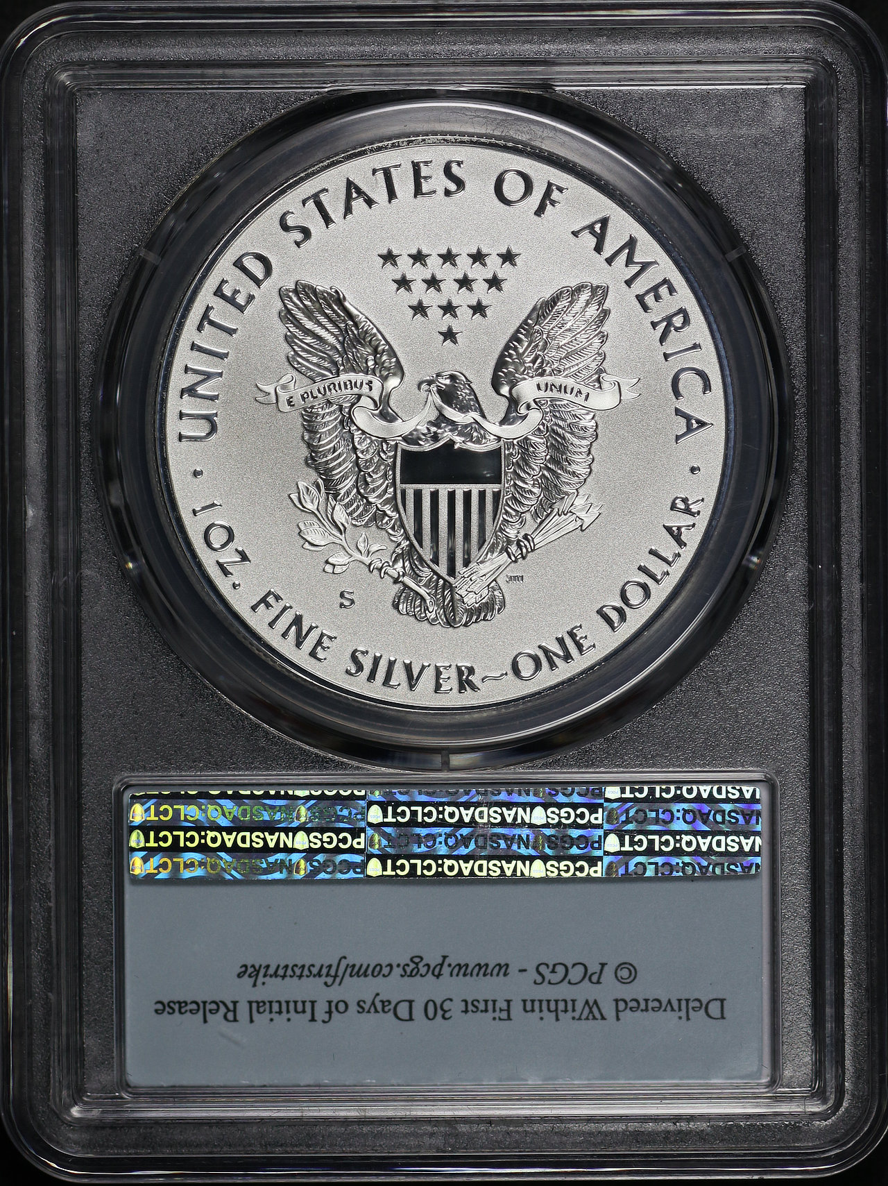 Reverse of this 2019-S Silver Eagle Silver Eagle Enhanced Rev PR PCGS PR-70 First Strike