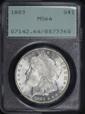 Obverse of this 1883 Morgan Dollar PCGS MS-64 Old Green Rattler Holder