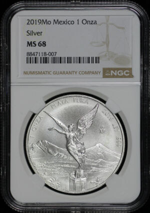 Obverse of this 2019-Mo Mexico Silver Libertad Onza NGC MS-68