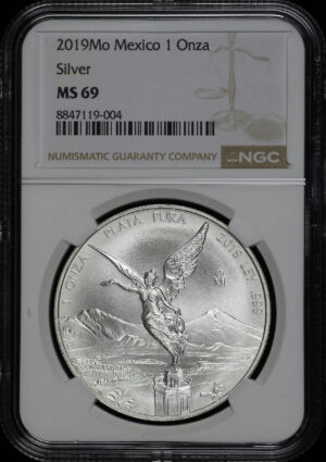 Obverse of this 2019-Mo Mexico Silver Libertad Onza NGC MS-69
