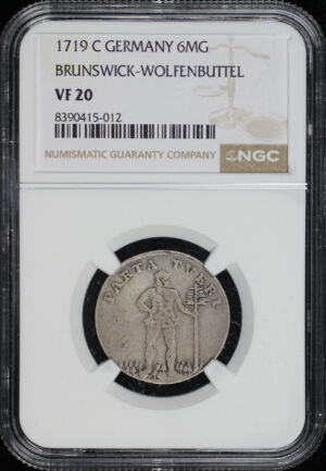 Obverse of this 1719 C Brunswick-Wolfenbuttel, Germany 6MG NGC VF-20