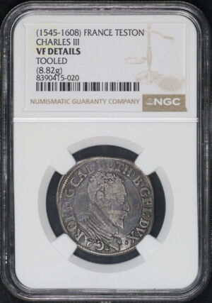 Obverse of this (1545-1608) France  Charles III Silver Teston (8.82g) NGC VF Details Tooled