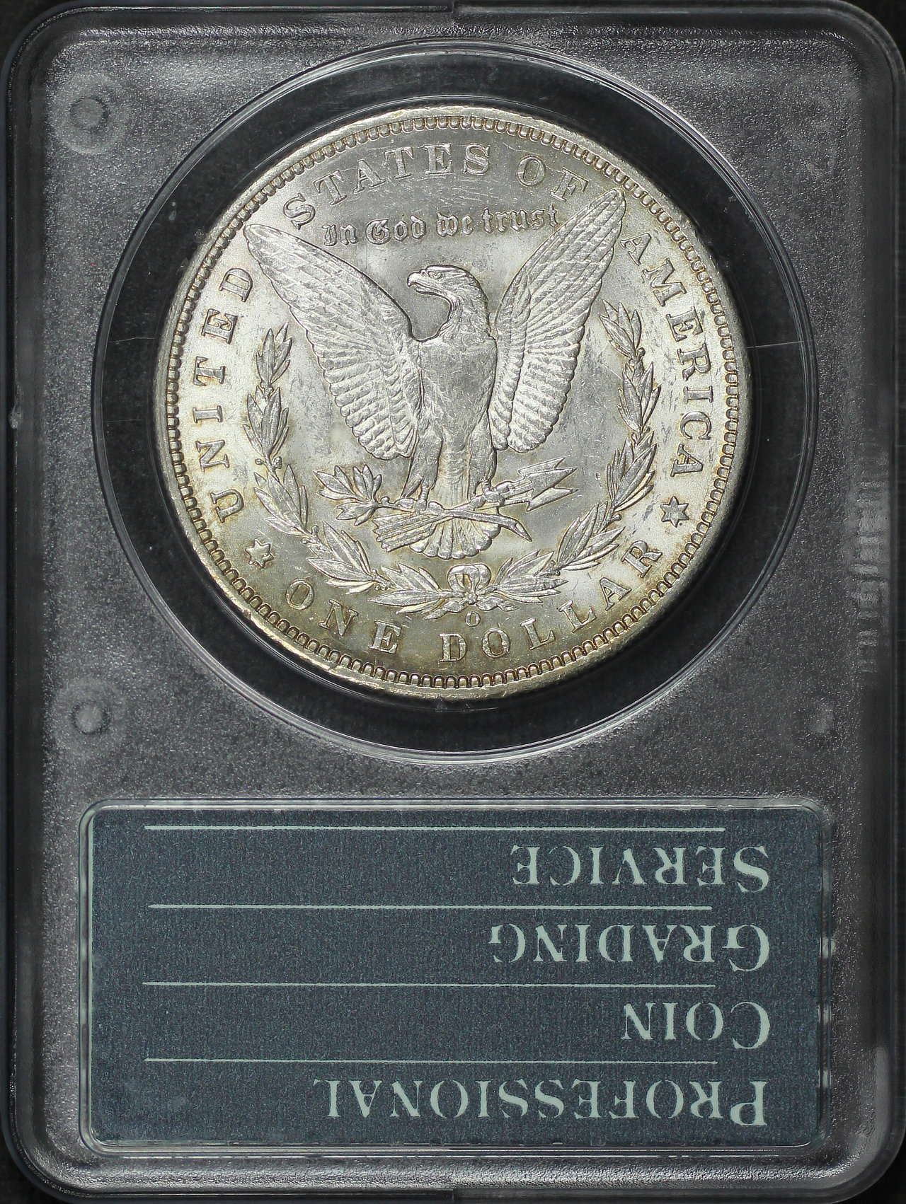Reverse of this 1893-O Morgan Dollar PCGS MS-60 Old Green Rattler Holder