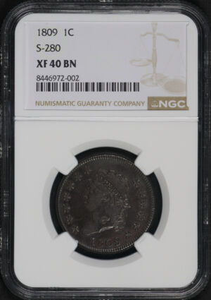 Obverse of this 1809 Classic Head Cent S-280 NGC XF-40 BN 