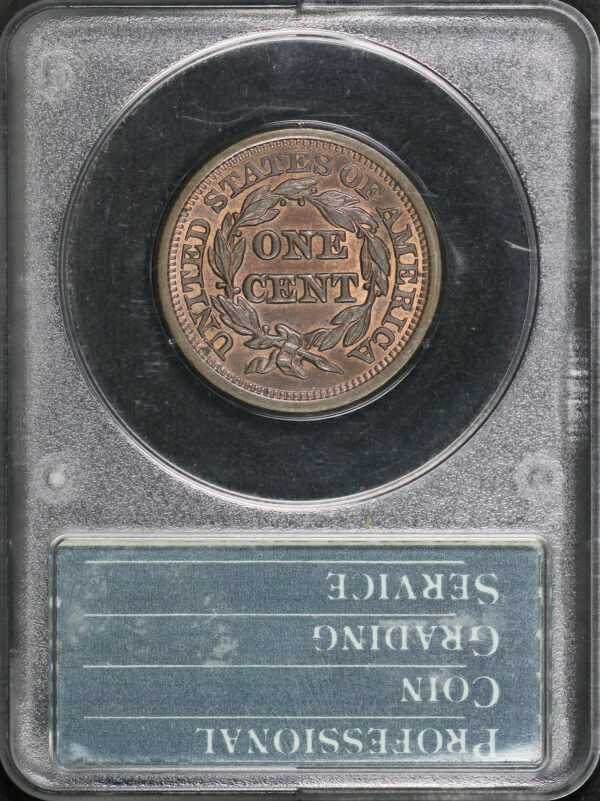 Reverse of this 1848 Braided Hair Cent PCGS MS-62 RB