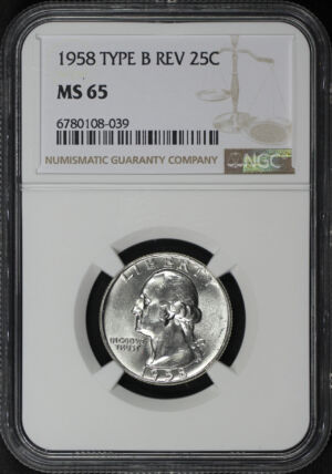 Obverse of this 1958 Washington Quarter Type B Reverse NGC MS-65