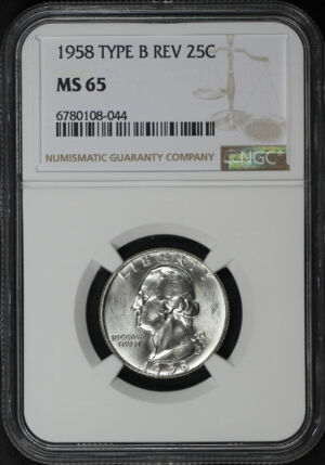 Obverse of this 1958 Washington Quarter Type B Reverse NGC MS-65