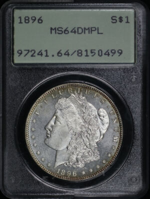 Obverse of this 1896 Morgan Dollar PCGS MS-64 DMPL Old Green Rattler Holder