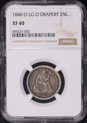 Obverse of this 1840 Large O Liberty Seated Quarter with Drapery FS-501 NGC XF-40