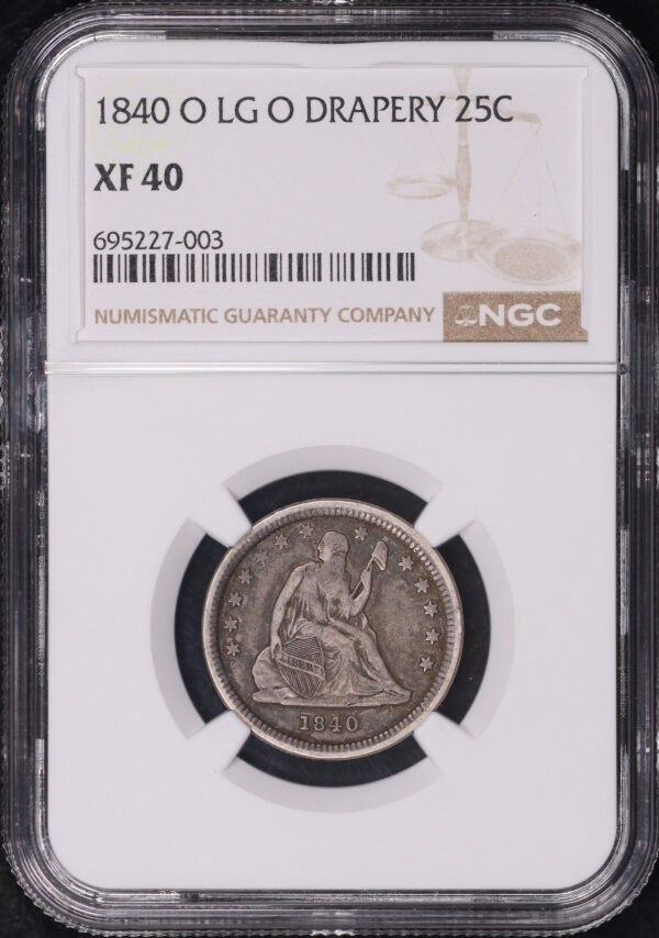 Obverse of this 1840 Large O Liberty Seated Quarter with Drapery FS-501 NGC XF-40