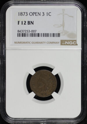 Obverse of this 1873 Indian Cent Open 3 NGC F-12 BN