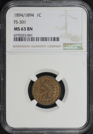 Obverse of this 1894/1894 Indian Cent FS-301 NGC MS-63 BN