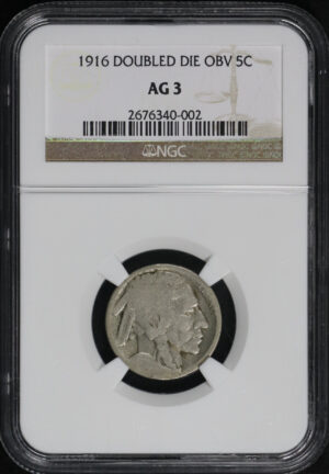 Obverse of this 1916 Doubled Die Obverse Buffalo Nickel NGC AG-3