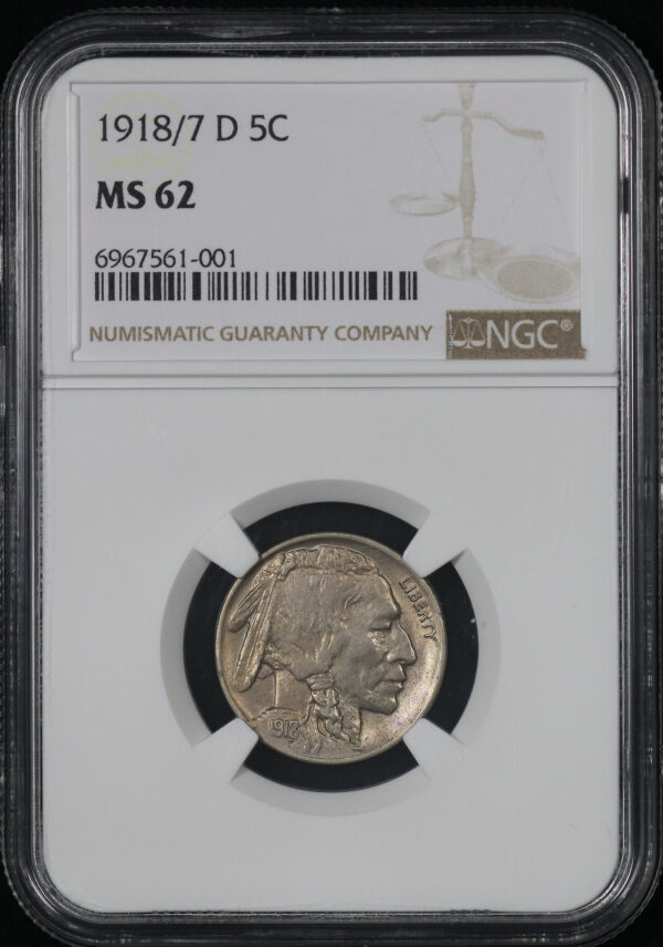 Obverse of this 1918/7-D Buffalo Nickel NGC MS-62