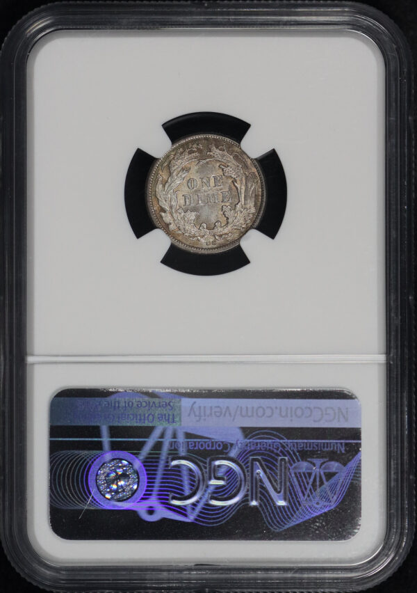 Reverse of this 1875-CC Liberty Seated Dime Below Bow NGC MS-62