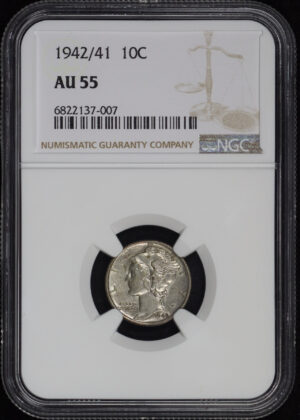 Obverse of this 1942/41 Mercury Dime NGC AU-55