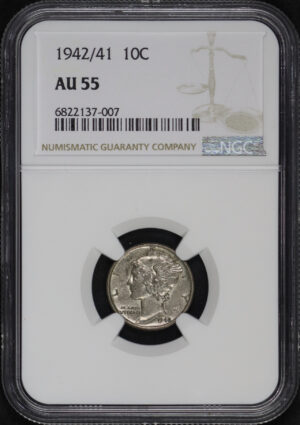 Obverse of this 1942/41 Mercury Dime NGC AU-55