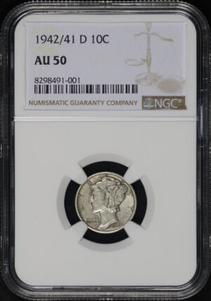 Obverse of this 1942/41-D Mercury Dime NGC AU-50