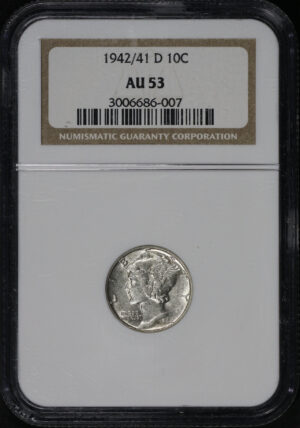 Obverse of this 1942/41-D Mercury Dime NGC AU-53