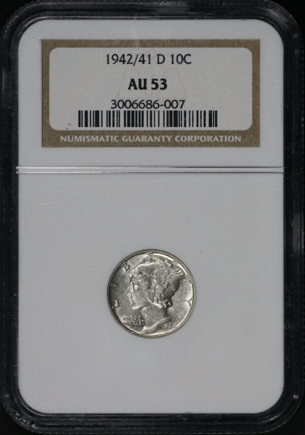 Obverse of this 1942/41-D Mercury Dime NGC AU-53